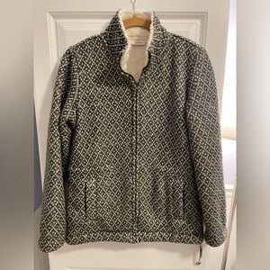 LL Bean Women’s Gray & White Full Zip Jacket, Sherpa Lined, Cinch Waist, XS
